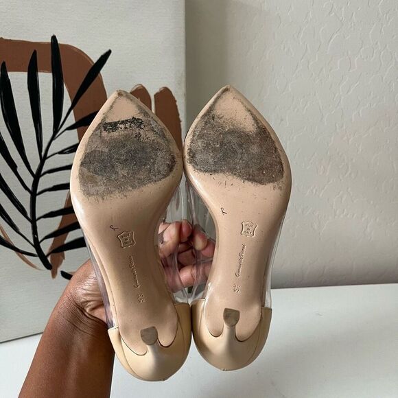 Gianvito Rossi Plexi 105 Black Nude Leather Stiletto Heel PVC Pumps Size 36.5 - Picture 8 of 9